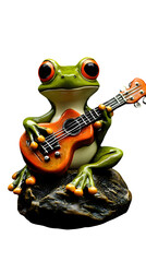 Obraz premium Frog Playing Guitar on Transparent Background PNG, Photo Realistic, Wallpaper, Cover and Screen for Smartphone, PC, Laptop, Transparent PNG
