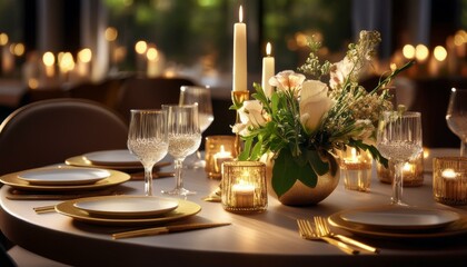 분위기 좋은 고급레스토랑의 테이블 셋팅