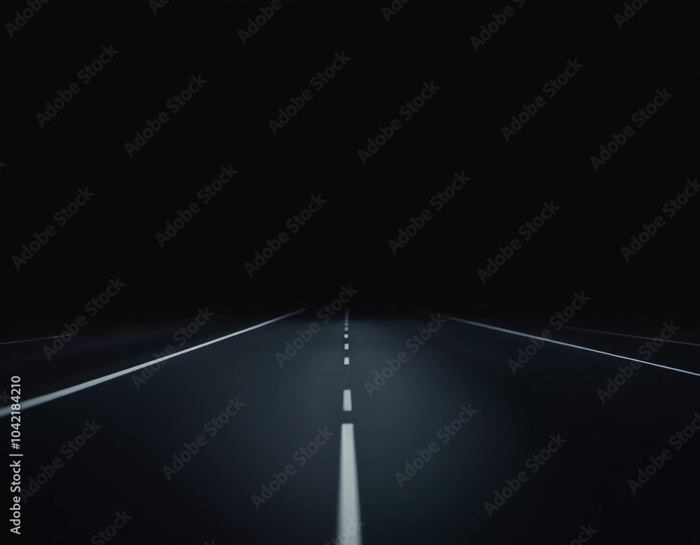 Poster night road. the black background showcases a soft, smooth texture with beautiful anamorphic bokeh ef