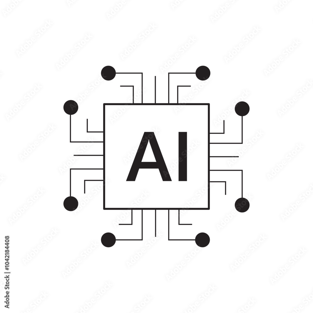 Poster artificial intelligence chip processor isolated on white. ai concept. cpu.