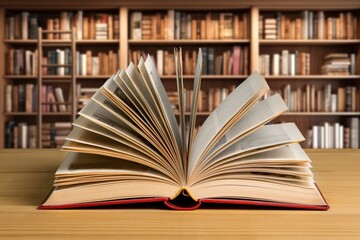 Reading Books set on wooden table in library