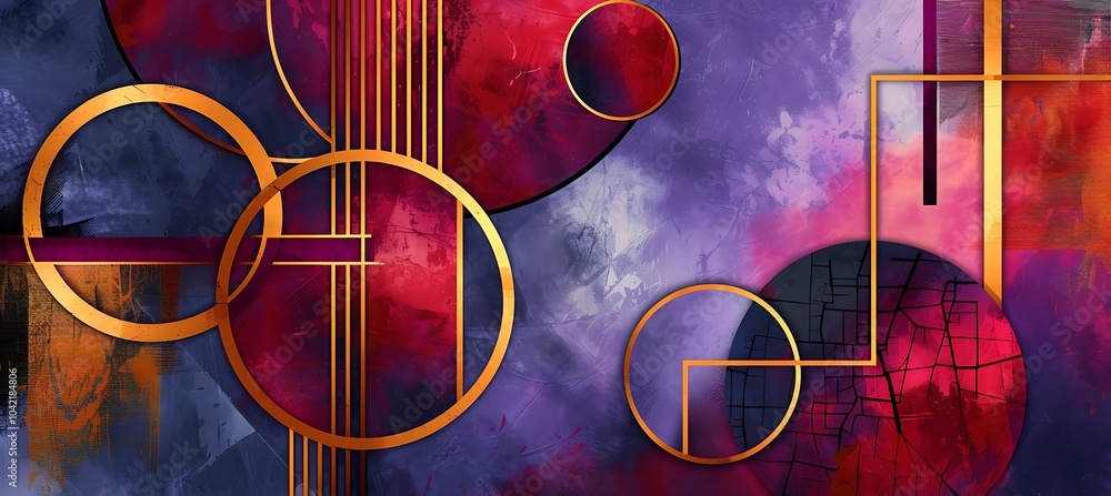 Poster a striking blend of purple and orange geometric shapes creates a dynamic backdrop, perfect for addin