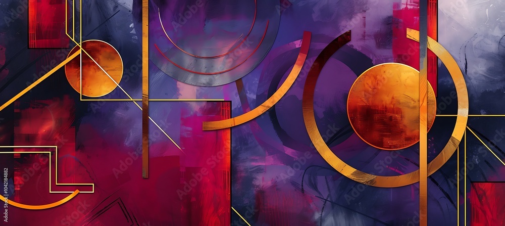 Aufkleber a striking blend of purple and orange geometric shapes creates a dynamic backdrop, perfect for addin
