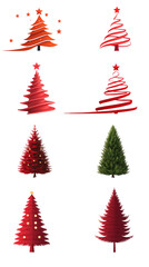 Obraz premium Various artistic Christmas trees in red and green on a white isolated background. transparent background