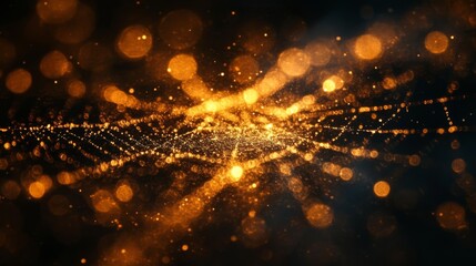 Obraz premium Golden particles radiate and swirl against a dark backdrop, forming a mesmerizing wave of light that captivates the viewer with its movement and glow.