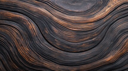 Obraz premium Abstract wood texture with swirling patterns, dark tones, artistic background.
