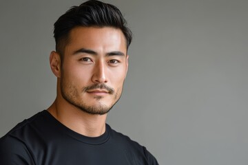 Fototapeta premium スタジオでの男性のポートレート、自然な表情と存在感が際立つ瞬間