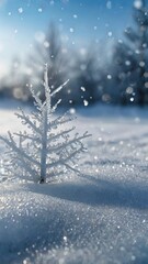 blurred winter landscape where snow gently falls, creating a frosty texture on the glass surface. The ethereal quality transforms the view into a soft, serene winter wonderland.

