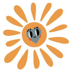Hand drawn cartoon vector boho illustration of sun with heart