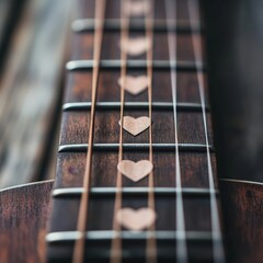 Close-Up of Guitar Neck Featuring Heart-Shaped Inlays on Strings - Modern Music and Instrument Photography