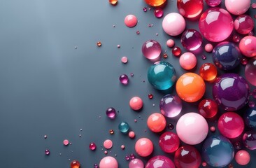 mulriColor Glossy Droplets on a Gray Background - Bright and Beautiful Design Art Trend, Background for a Card, Advertisement