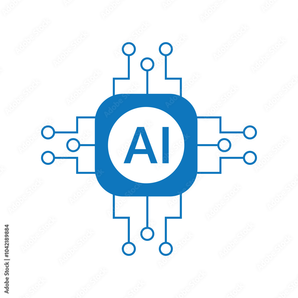 Poster artificial intelligence icon. semiconductor. cpu. processor. ai chip in hand icon