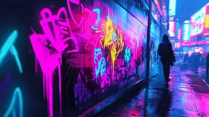 Share grafitti art design on a wall in street. Neon Graffiti. Illustration