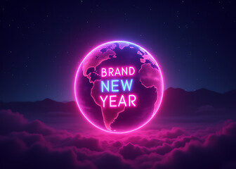 A vibrant neon glow illuminates the night sky as the world welcomes a brand new year in this futuristic background design.