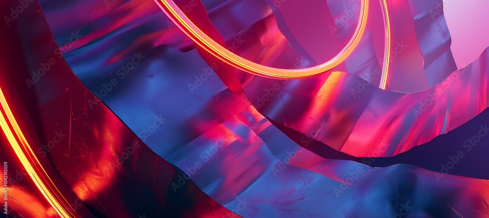 Poster a striking red geometric canvas intricately layered with deep purple shades, creating a visually cap