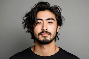 Fototapeta premium 清潔感のある髪型をした若い男性がカメラを見つめるシンプルなポートレート