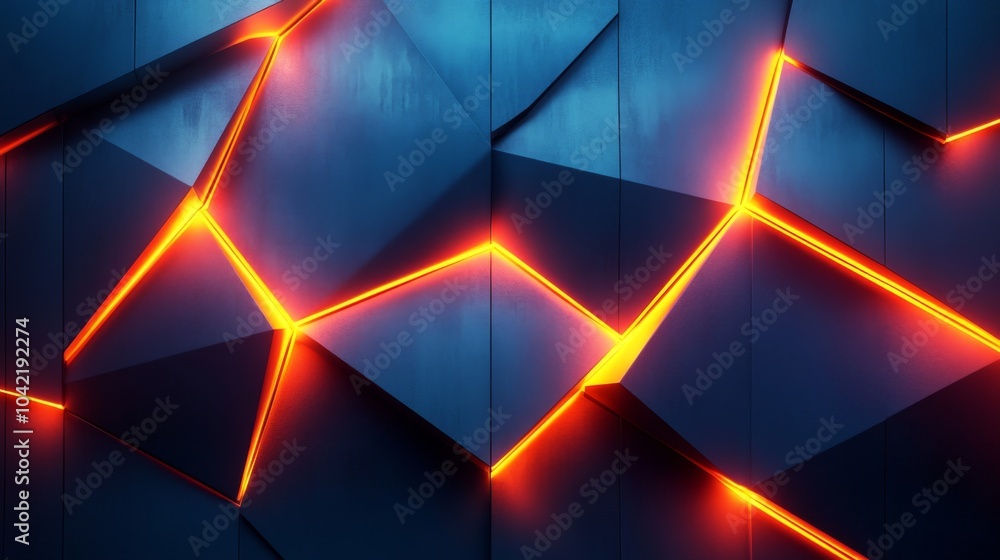Poster Illuminated lines create a dynamic pattern against a textured backdrop, showcasing a blend of modern design elements in a stylish environment at dusk.