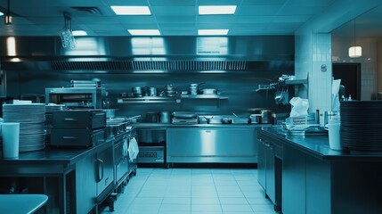 A shining commercial kitchen setup, thoroughly sanitized, with a food safety certification placed prominently for customers to see.