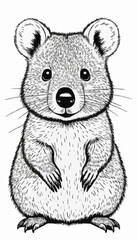 Cute Quokka black and white vector illustration
