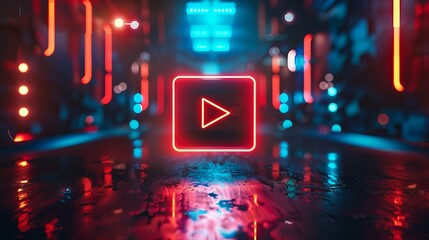 intro play button  red and blue light neon