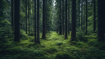 Fototapeta premium A Zoom meeting background featuring lush green forest scenery, offering a peaceful, nature-inspired backdrop for virtual calls.