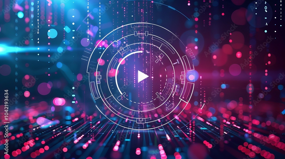 Poster abstract background with glowing lights play button