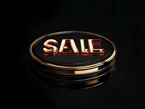 Metallic "SALE" text on a black glossy surface.