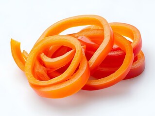  Fresh red bell pepper slices and pasta close-up.