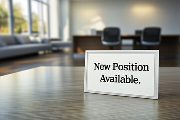 New position available sign on wooden desk in office