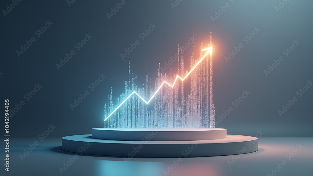 Poster ai driven digital expertise symbolized through glowing growth data on minimalist podium surface for 