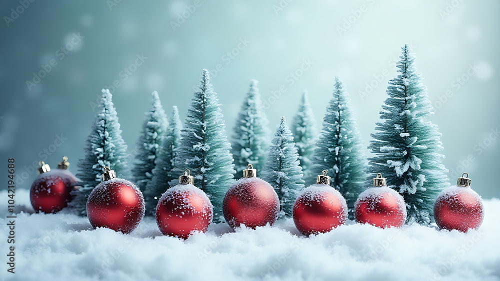 Poster an abstract winter design takes the shape of various christmas trees and festive balls, creating a u