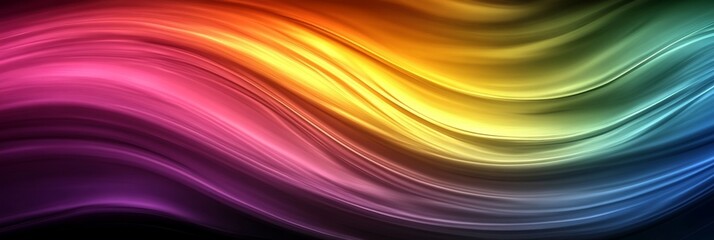 鮮やかな色の波が流れる抽象的なデザインで、目を引く印象を残すアート作品です