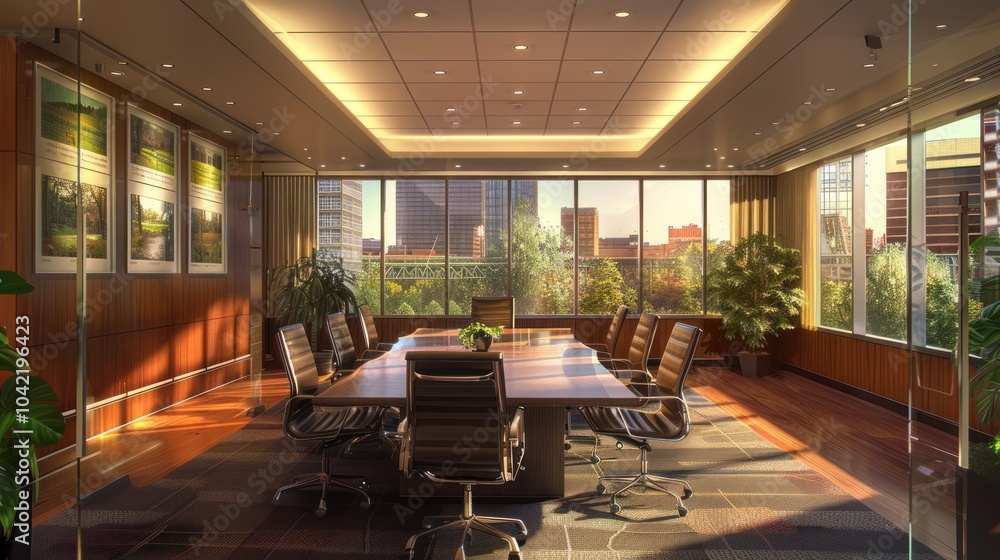 Poster Modern Corporate Conference Room with City View