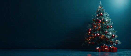 christmas tree in the night, free space for editing, dark  Environment  