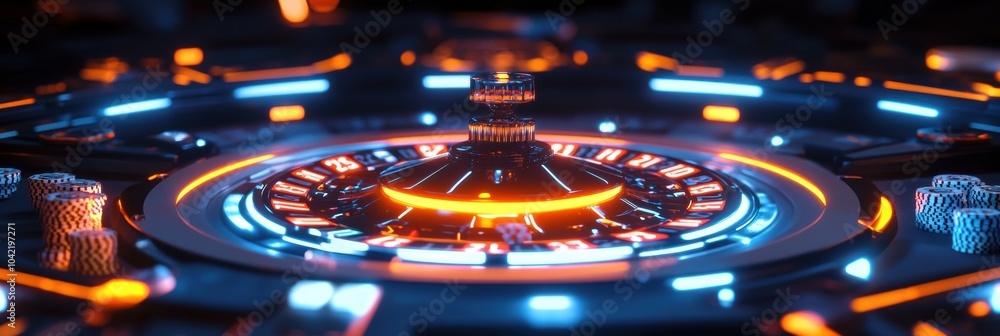 Poster the roulette table features luminous neon numbers, creating an exciting atmosphere in a vibrant casi