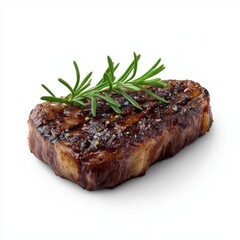 Raw Steak on White Background with Fresh Herbs