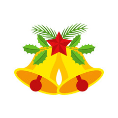 Two Christmas bells with red star and floral garland.