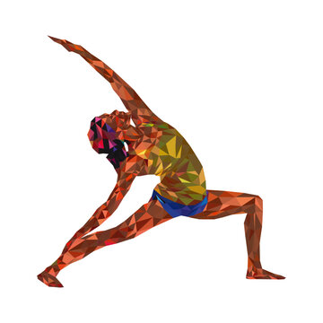 femme faisant du yoga style lowpoly, illustration vectorielle