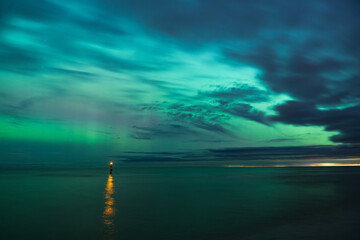 aurora borealis, northern lights above baltic sea in poland, stegna, october 2024