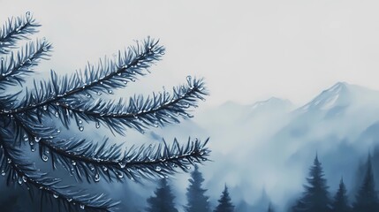 Misty autumn morning in the mountains, with colorful foliage and fog covering the peaks, creating a serene and calming atmosphere for visuals.