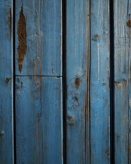 Fototapeta premium blue wooden wall is adorned with noticeable scratches, showcasing its weathered texture. The vertical planks have a wide, faded appearance, lending a charming rustic quality to the overall scene