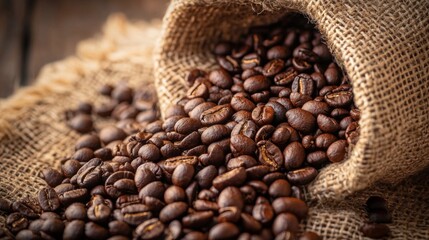 Coffee beans spilling out of a burlap sack