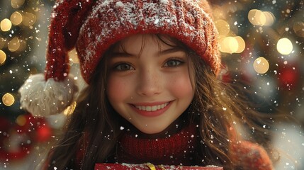 Portrait of a cute little girl with a gift box
