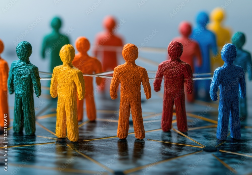 Poster interconnected figures in a network, symbolizing collaboration and a worker jersey template design f