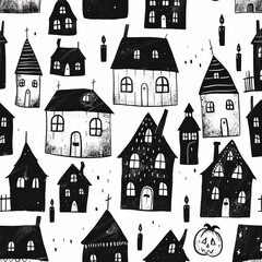 Fototapeta premium halloween background pumpkins,candles and houses.