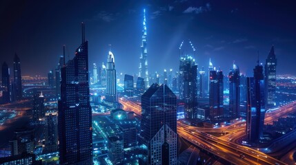 Fototapeta premium Nighttime Skyline of Dubai