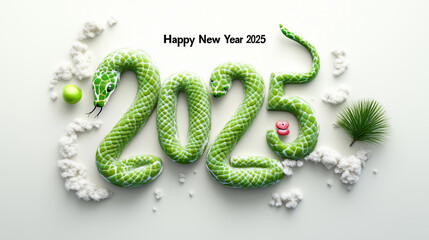 Green snake 2025. Happy new year card