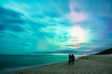 aurora borealis, northern lights above baltic sea in poland, stegna, october 2024