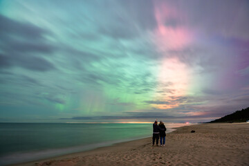 aurora borealis, northern lights above baltic sea in poland, stegna, october 2024