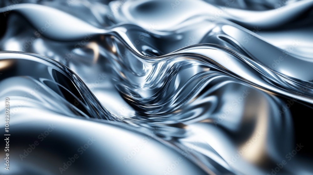 Poster the surface undulates with striking metallic waves, reflecting light in intricate patterns that evok